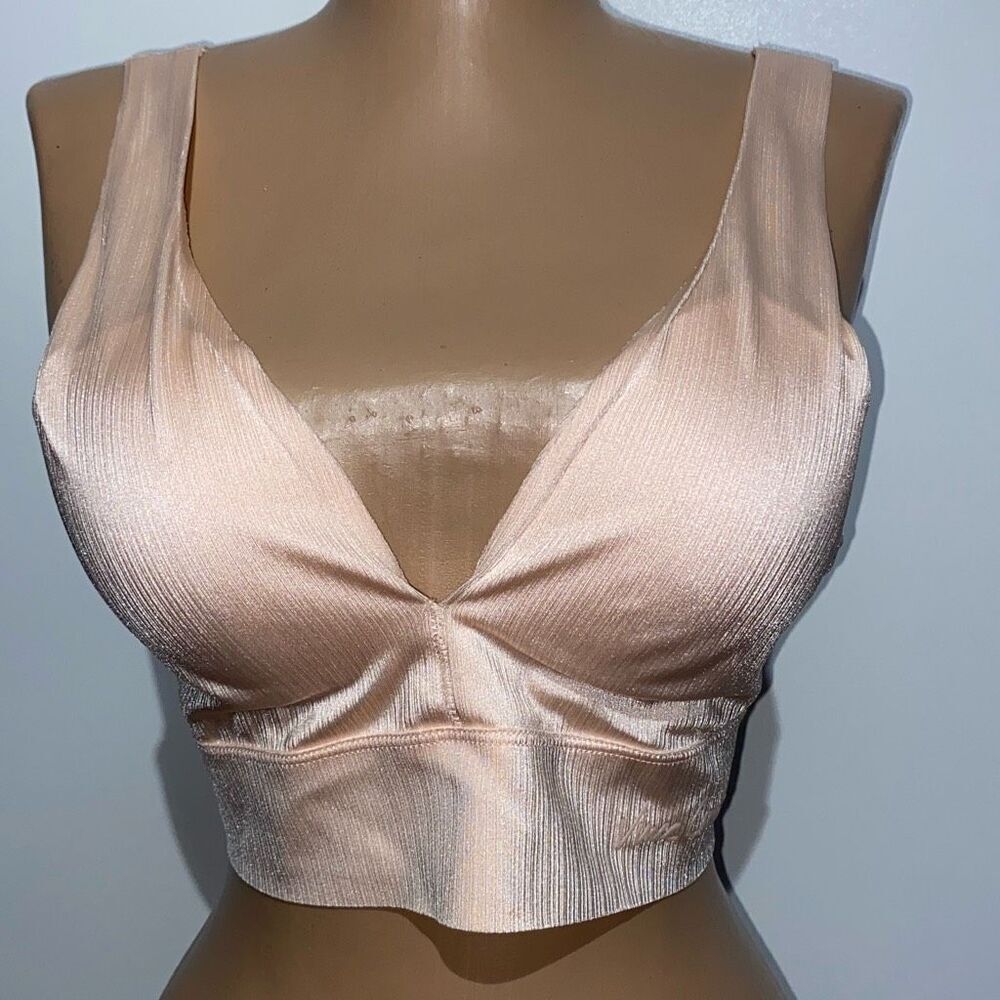Vince Camuto Champagne Metallic‎ Pleated V-Neck Bralette Crop Top Medium